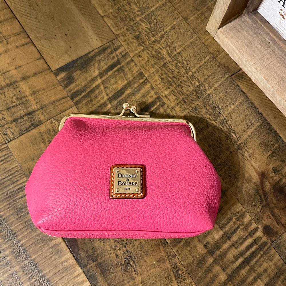 Dooney & Bourke Hot Pink Pebbled Leather Kiss-Lock Coin Purse